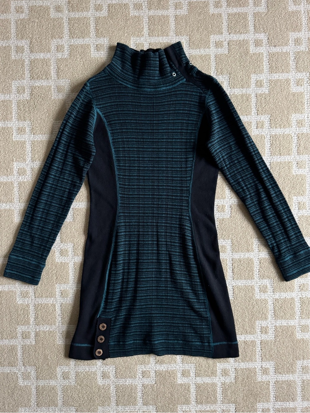 prAna Kelland Teal Black Striped Colorblock Sweater Dress Medium - Picture 10 of 12